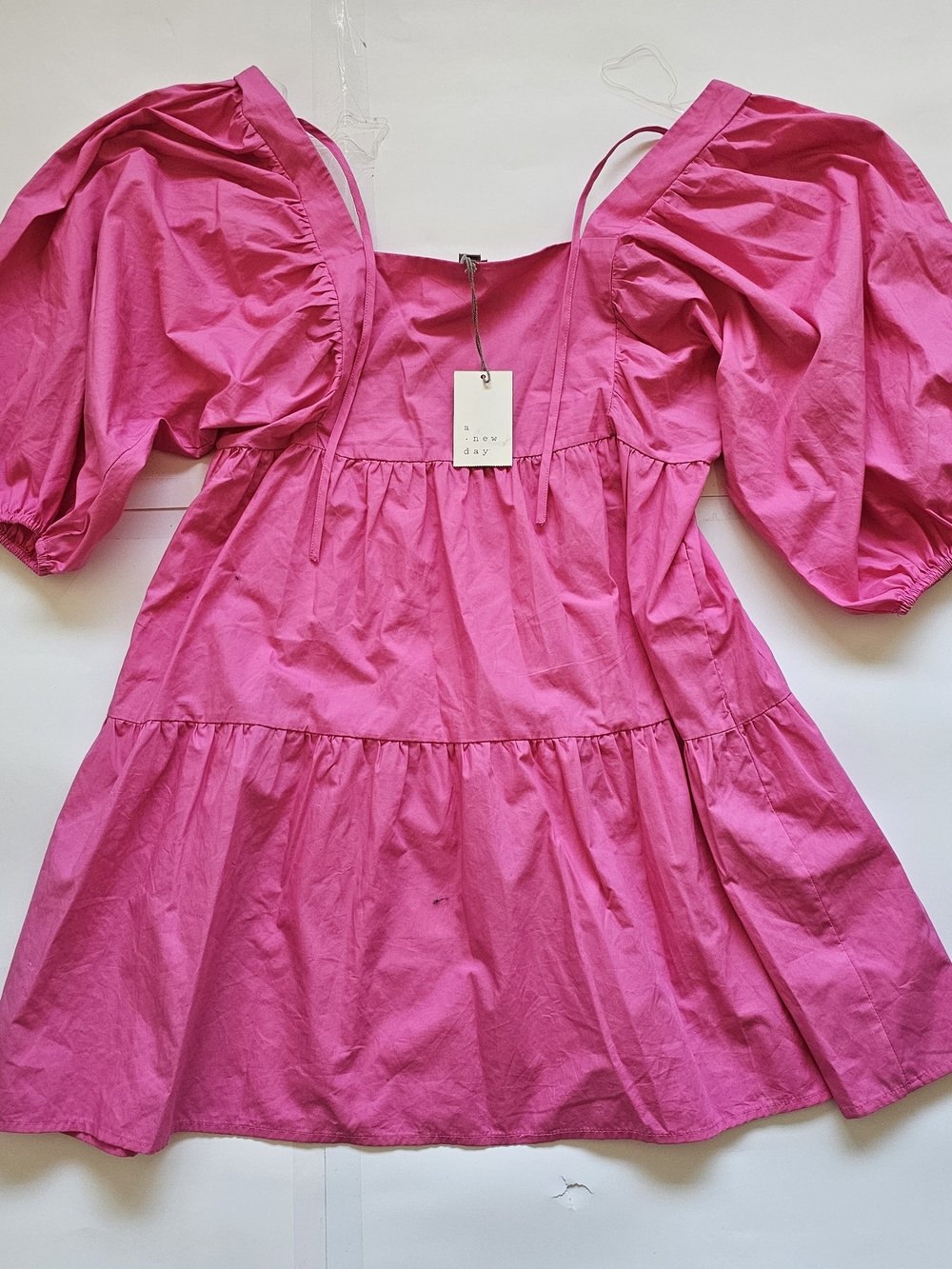 a new day Bright Pink Puff-Sleeve Tiered Mini Dress
